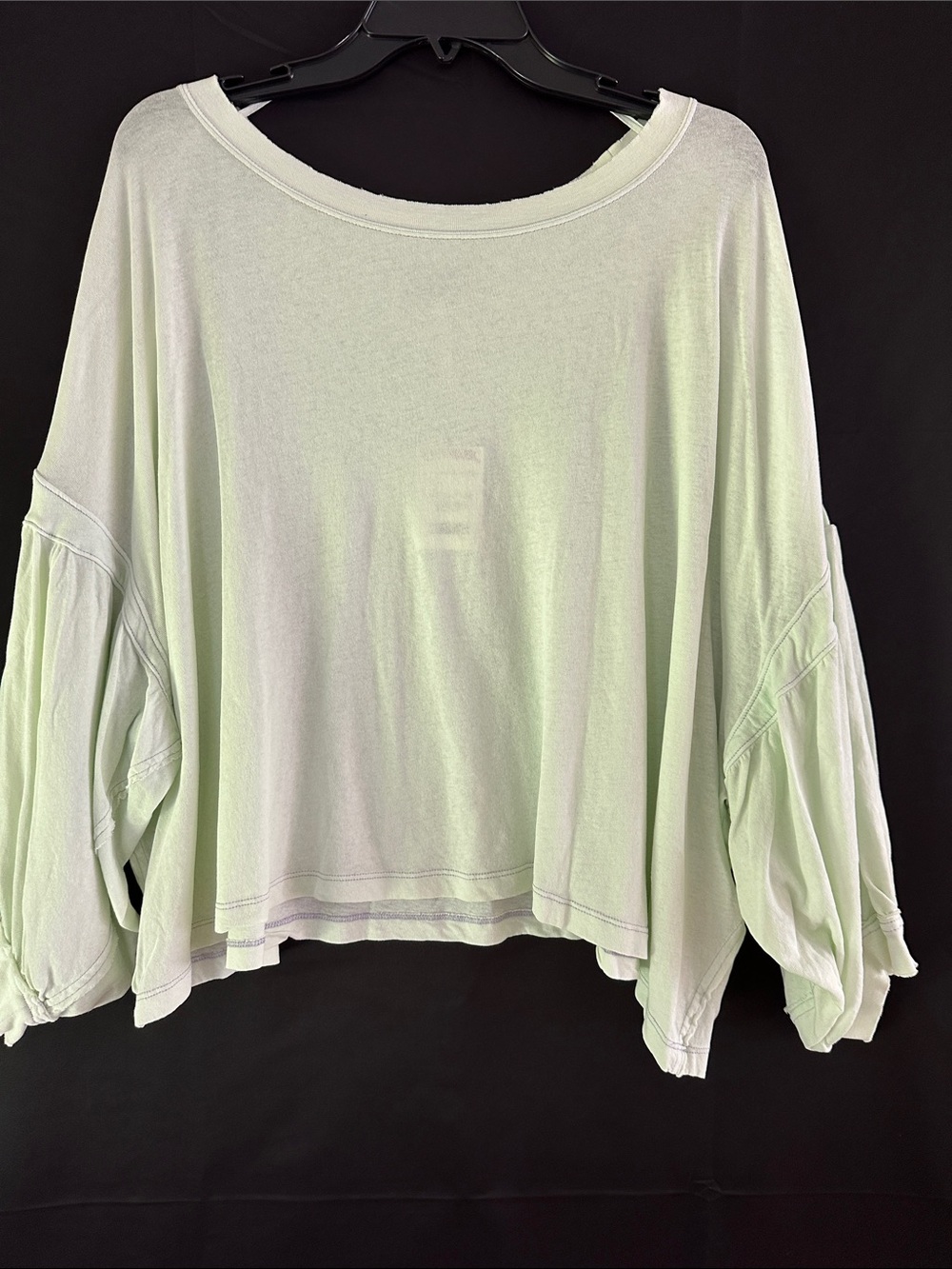Free People Pale Mint Balloon-Sleeve Long Sleeve Top